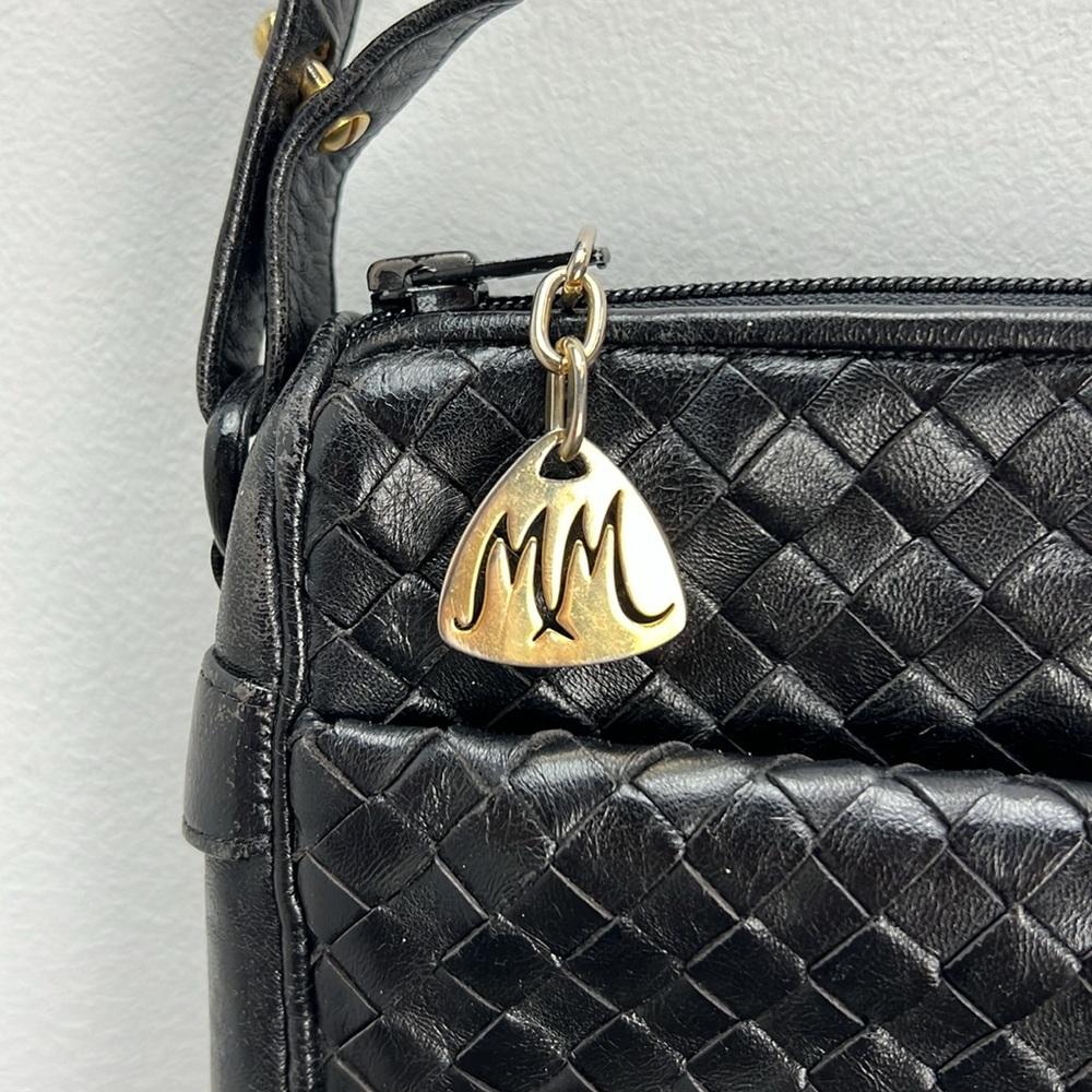 Vintage Morris Moskowitz Black Woven Leather Purse Crossbody Shoulder Bag Chic - Picture 3 of 10